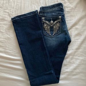 Miss Me Dark Wash Angel Wing Bootcut Jeans SZ 25